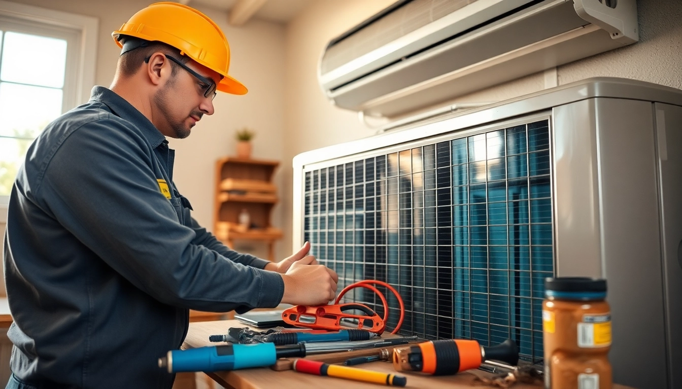 Fixing an AC unit during ac repair mesa az with a skilled HVAC technician in action.