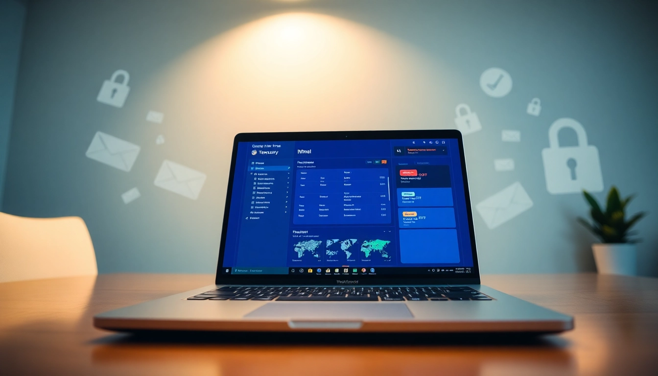 Manage temp email effectively with a vibrant digital workspace showcasing user-friendly software.